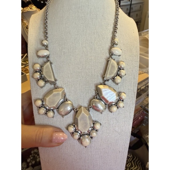 kate spade new york Jewelry - Kate Spade New York White Resin Statement Necklace Silver Tone Geometric Stone